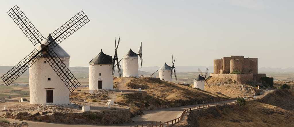 La Mancha windmills in Castilla-La Mancha Spain.