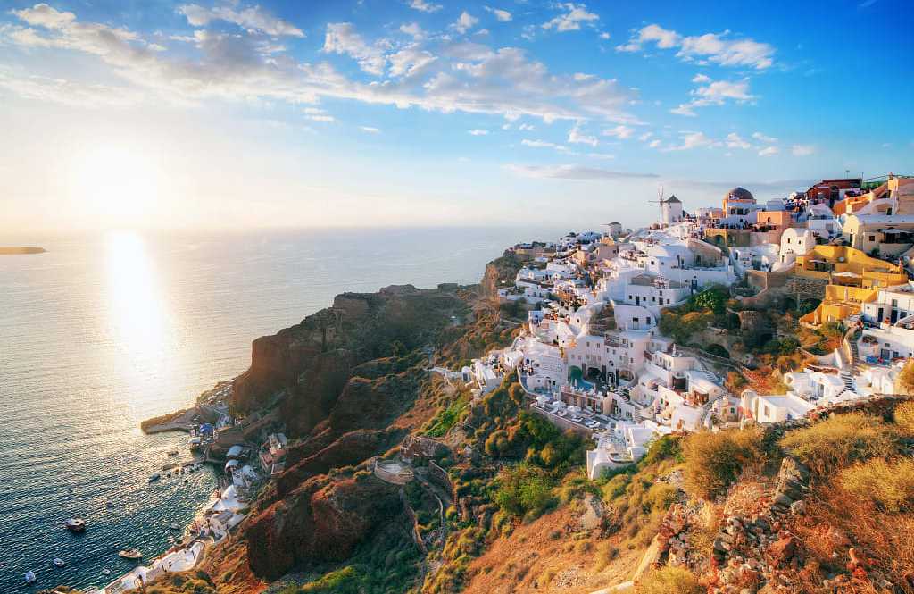 The town Oai on the Caldera of Santorini, Greece.