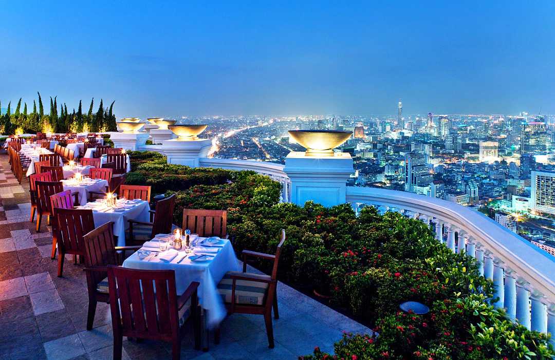 Rooftop restaurant in Bangkok, Thailand.