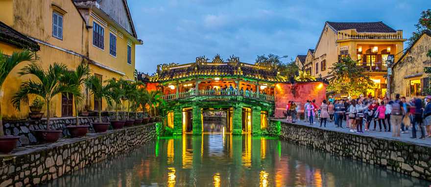 Covered bridge at night in Hoi An, Vietnam.