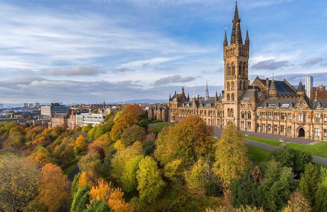 Kelvingrove Park and Glasgow University in Scotland