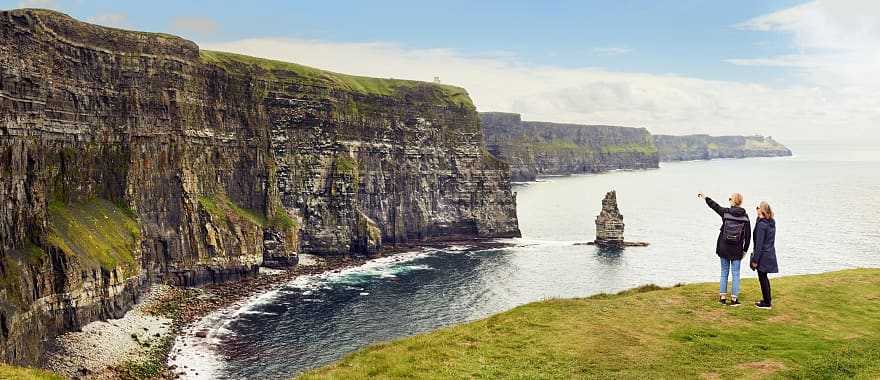 Mother and daughter at the Cliffs of Moher in Ireland