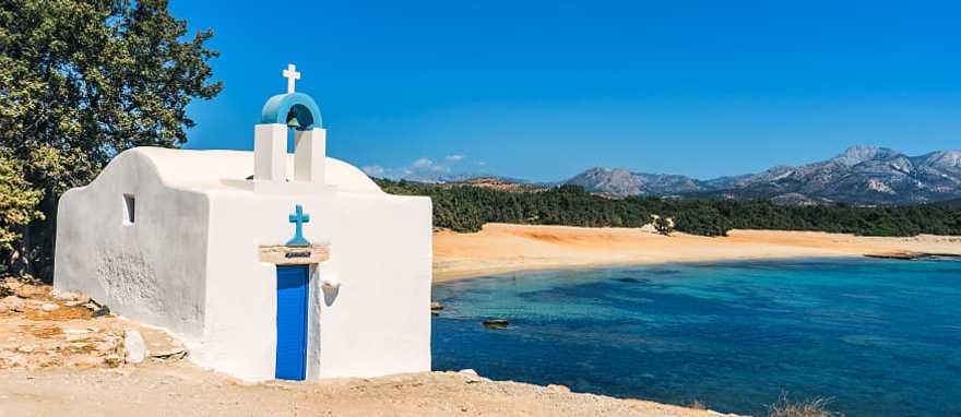 Chapel on Aliko Beach in Naxos Island, Greece.