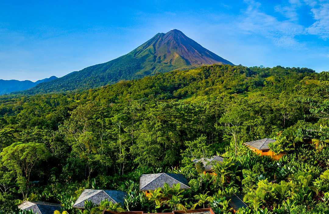 Photo courtesy of Nayara Resorts Panoramic view of Arenal Volcano and Nayara Resort in Costa Rica