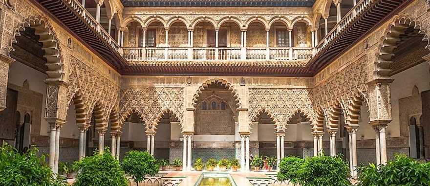 Patio of the Royal Alcazar of Seville, Spain.