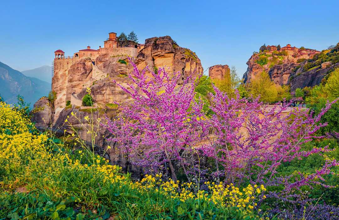 Spring blossoms near the monasteries in Meteora, Greece