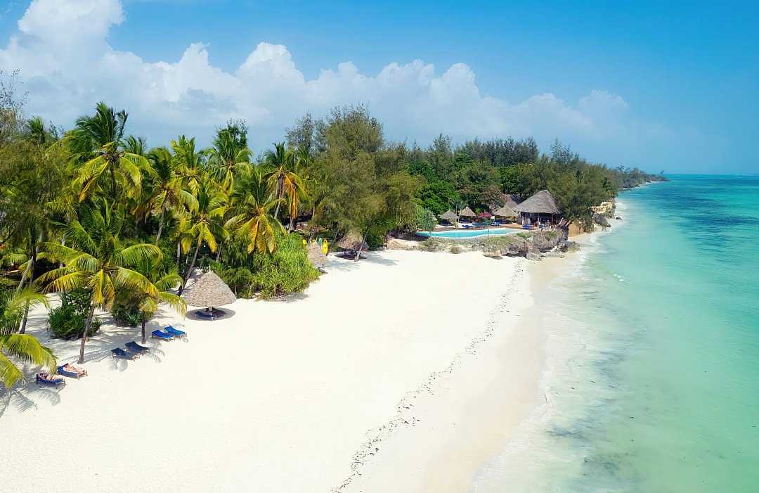 Stretch of beach at a resort in Zanzibar, Tanzania