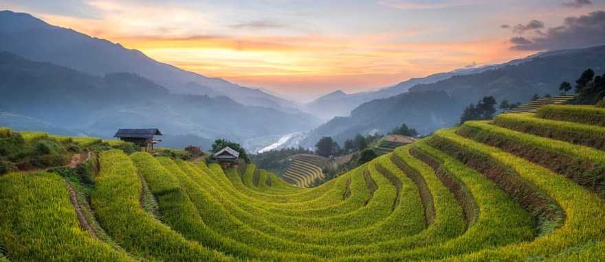 Sapa Valley at sunset in Vietnam