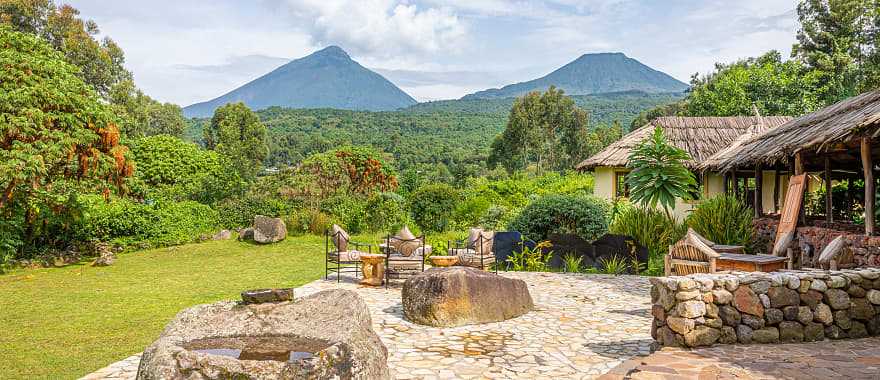 Mount Sabyinyo and Mount Gahinga, seen from a lodge in Volcanoes National Park 