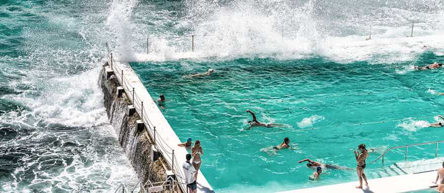 Rock swimming pool overlooking Tasman sea in Bondi, Sydney, Australia Rock swimming pool overlooking Tasman sea in Bondi, Sydney, Australia