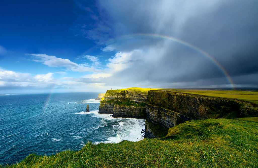 Rainbow over the Cliffs of Moher in Ireland