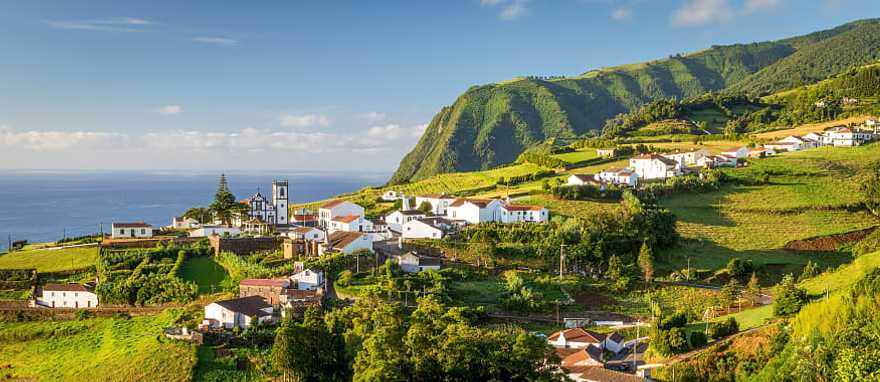 Sao Miguel Island in the Azores, Portugal Scenic view of small village on Sao Miguel Island in the Azores, Portugal