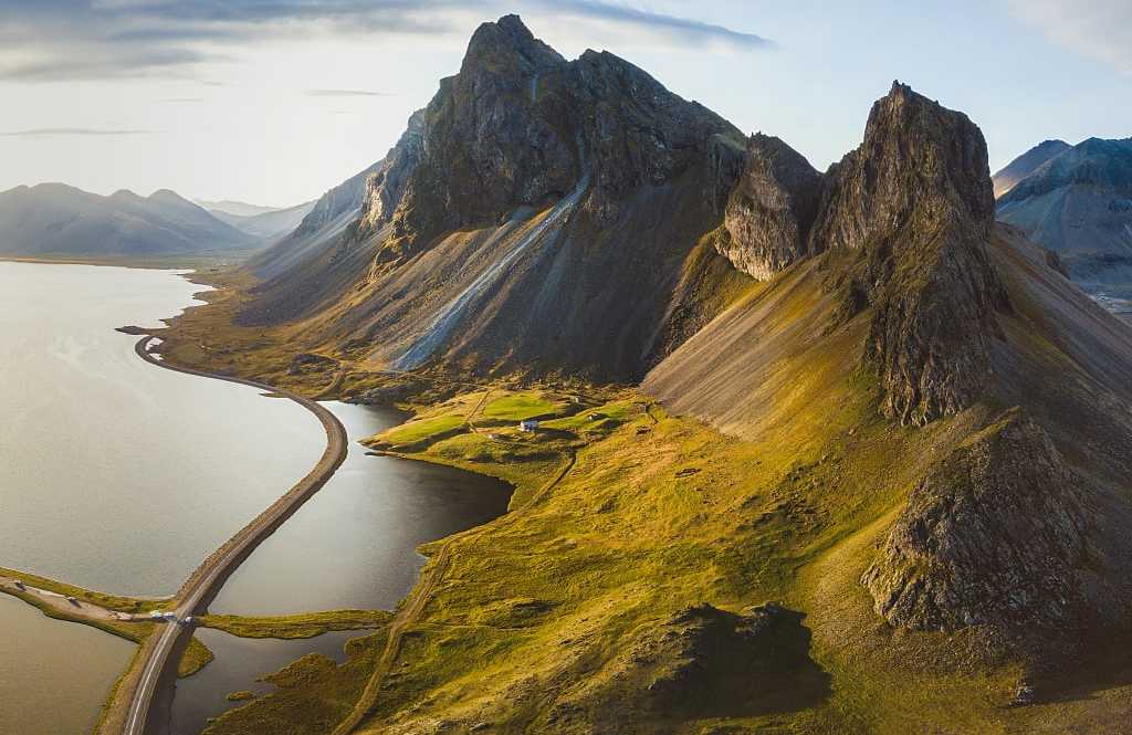 Aerial view of scenic road in Iceland