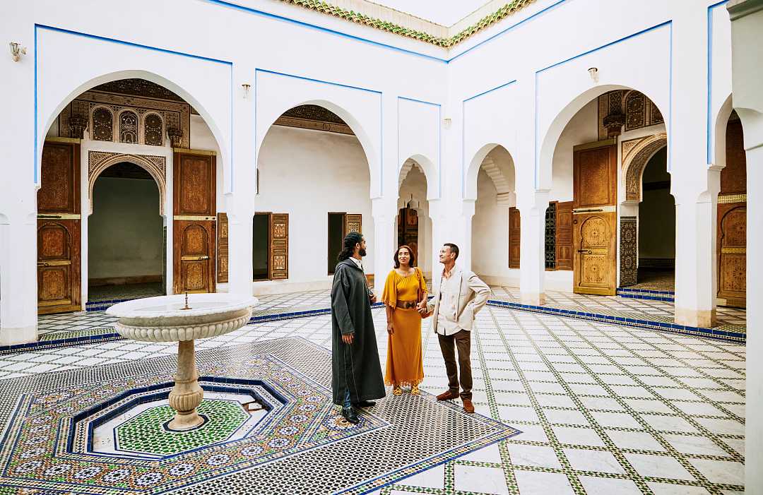 Bahia Palace in Marrakech, Morocco Couple on a private tour at Bahia Palace in Marrakech, Morocco