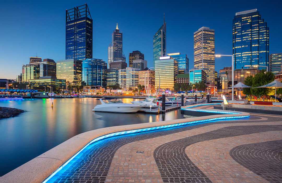 Skylines of Perth, Australia. The modern skylines of Perth, at twilight.