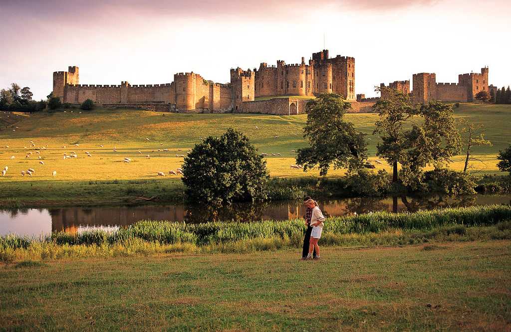 Couple at Alnwick Castle in Northumberland, England