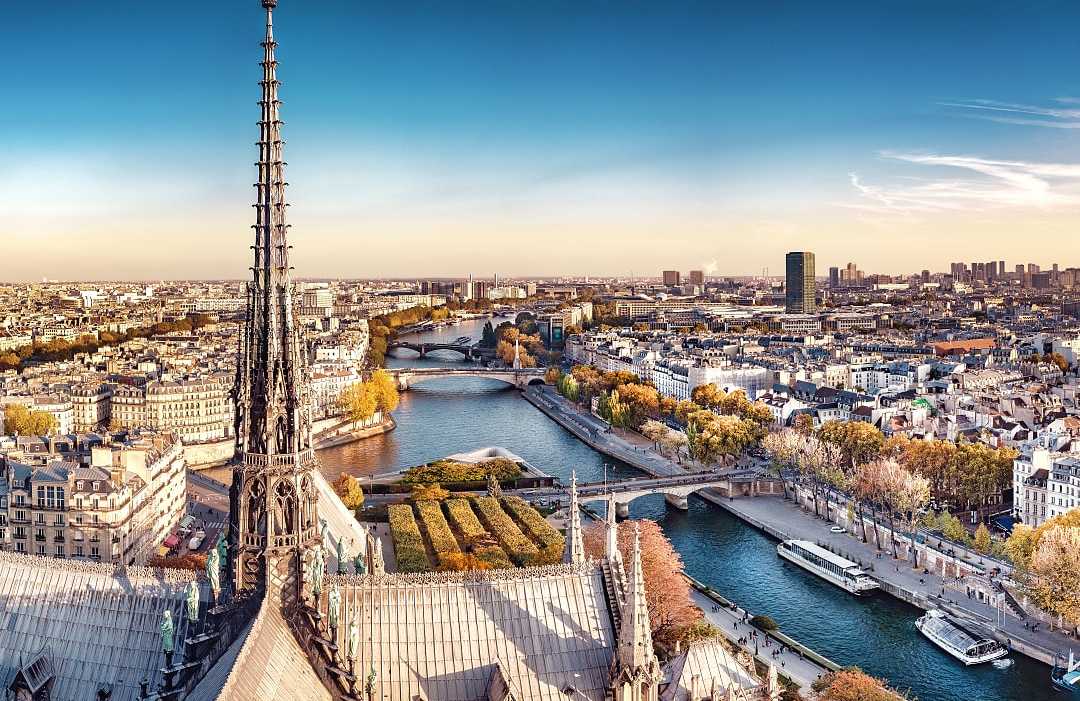 Aerial view of Paris with River Seine, France