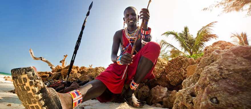Portrait of a Maasai warrior at Diani beach in Kenya