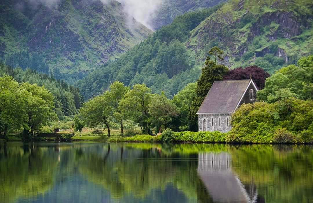 The St Finbarr's Oratory at Gougane Barra, County Cork, Ireland.