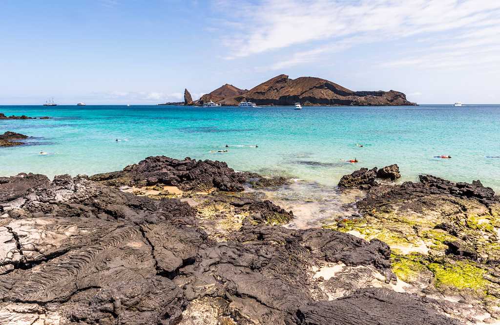 Snorkelers at Sullivan Bay on Santiago Island, Galapagos, Ecuador