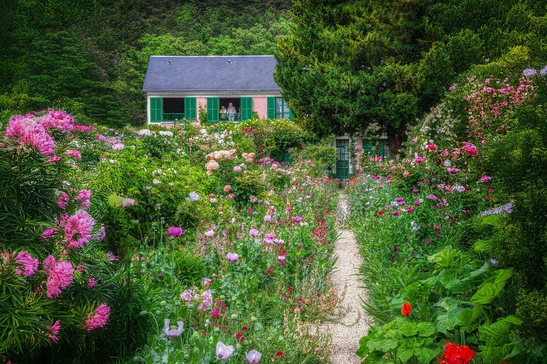 Flowers and lush greenery at Monet's House and Garden in Giverny, France