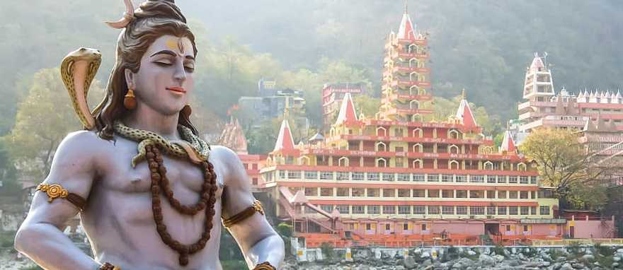 Shiva statue on the riverbank of Ganga in Rishikesh, India
