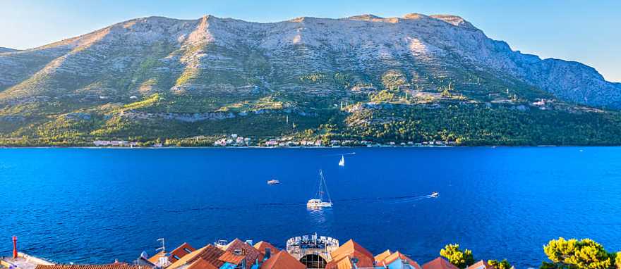 Korcula town and Peljeski Channel in Dalmatia region, Croatia