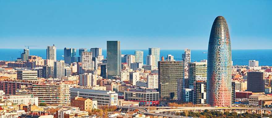 Skyline Barcelona, Spain with the  Mediterranean Sea in the background