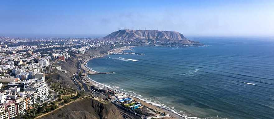 Aerial view of Lima's shoreline in Peru