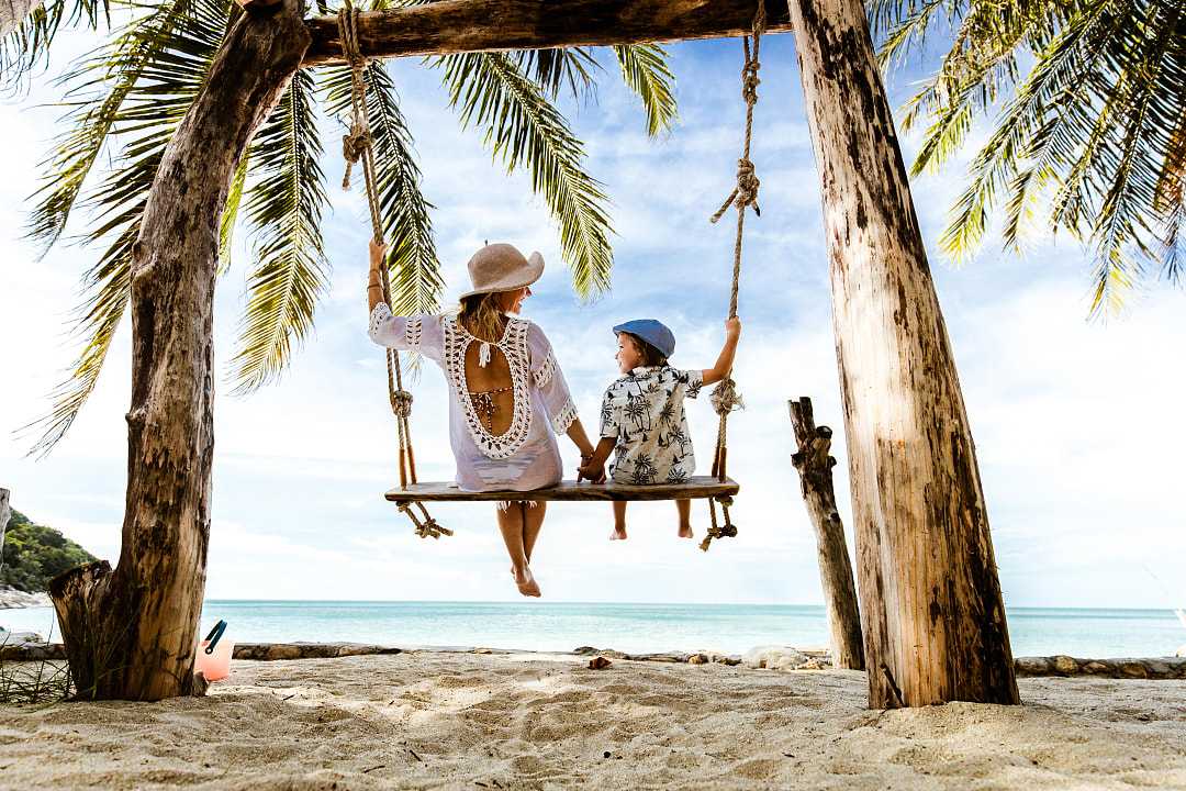 Mother and son on the beach