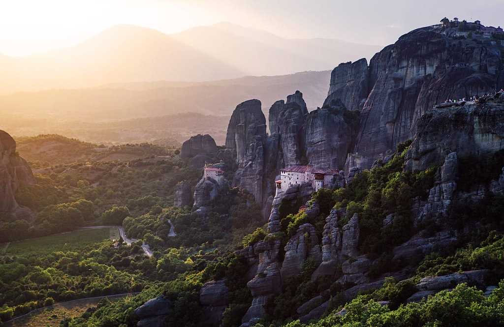 Rock pillars and monestaries of Meteora, a UNESCO world heritage site in Thessaly, Greece.