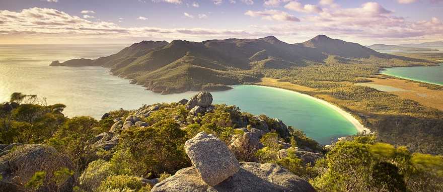 Wine glass bay from Mt Amos in Freycinet National Park