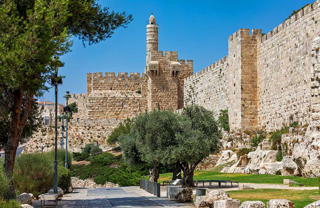 Jerusalem, Israel View of of alley and famous Tower of David in Jerusalem, Israel