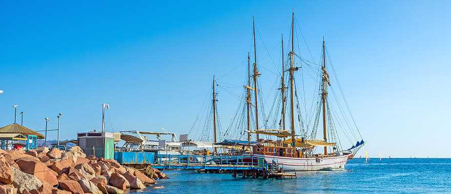 Wooden sailing ship on the coast of Eilat, Israel