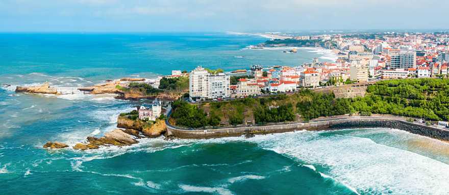Aerial panoramic view of Biarritz on the Bay of Biscay along the Atlantic coast in France. Aerial panoramic view of Biarritz on the Bay of Biscay along the Atlantic coast in France.