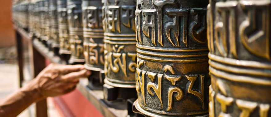 Highlights of Nepal for Families Prayer wheels in Nepal