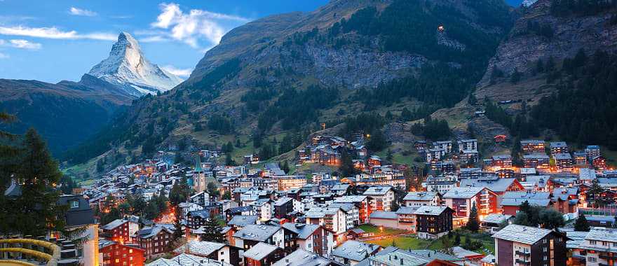 Zermatt Village with a view of Matterhorn in the Swiss Alps of Switzerland.