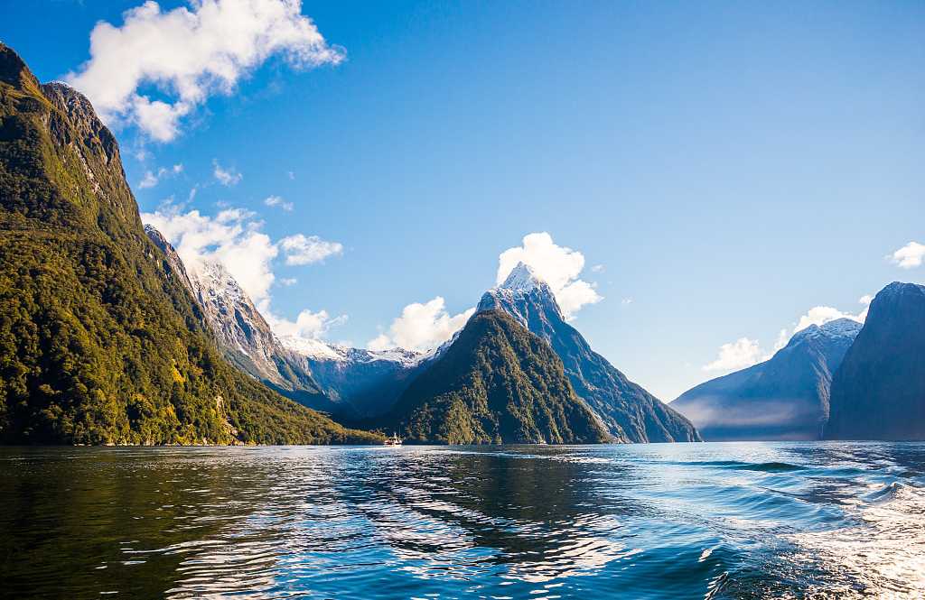 Milford Sound, New Zealand Milford Sound, fiord with snow capped Mitre Peak on New Zealand’s South Island
