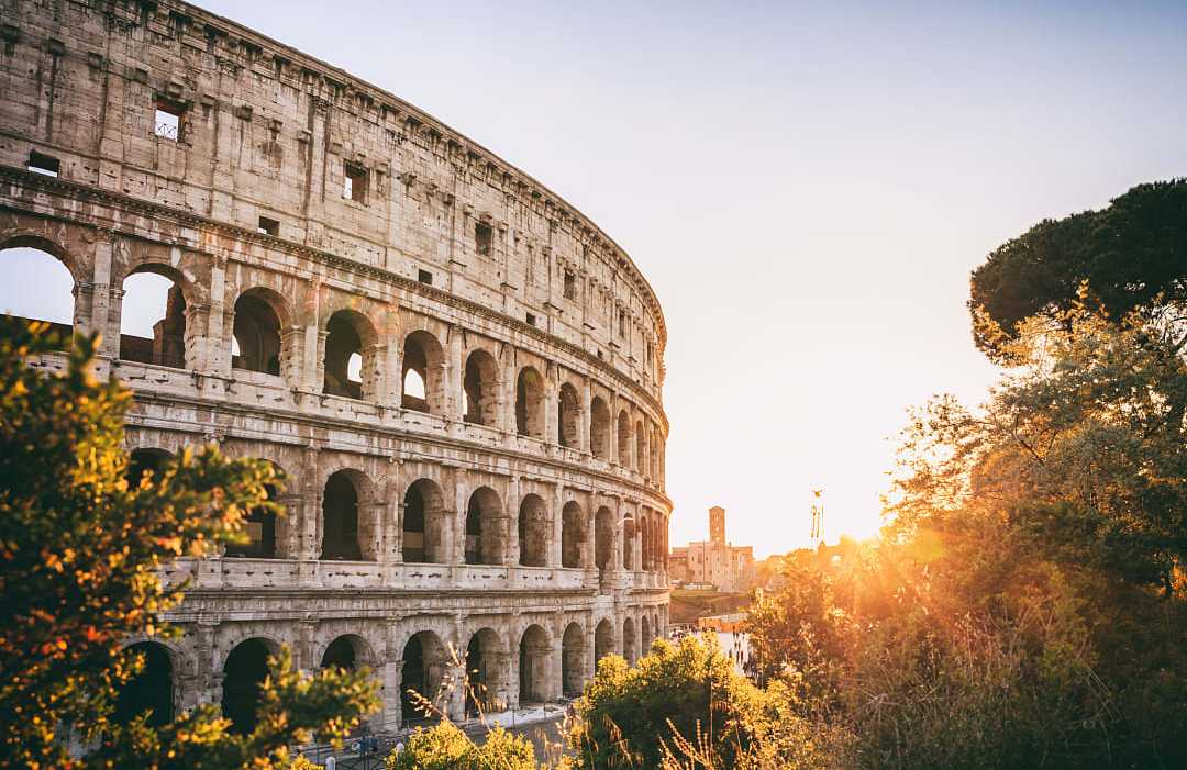 Autumn colors at the Colosseum in Rome, Italy