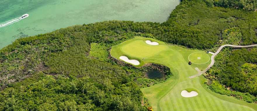 Golf course and lagoon in Mauritius Island