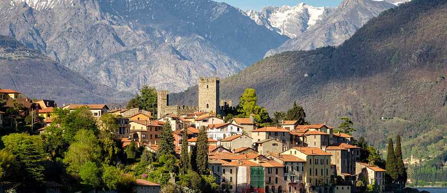 Lake Como surrounded by mountains, Italy