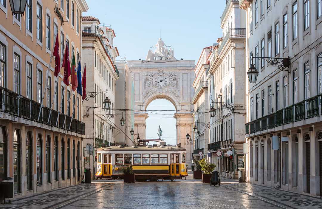 Yellow tram in Lisbon, Portugal