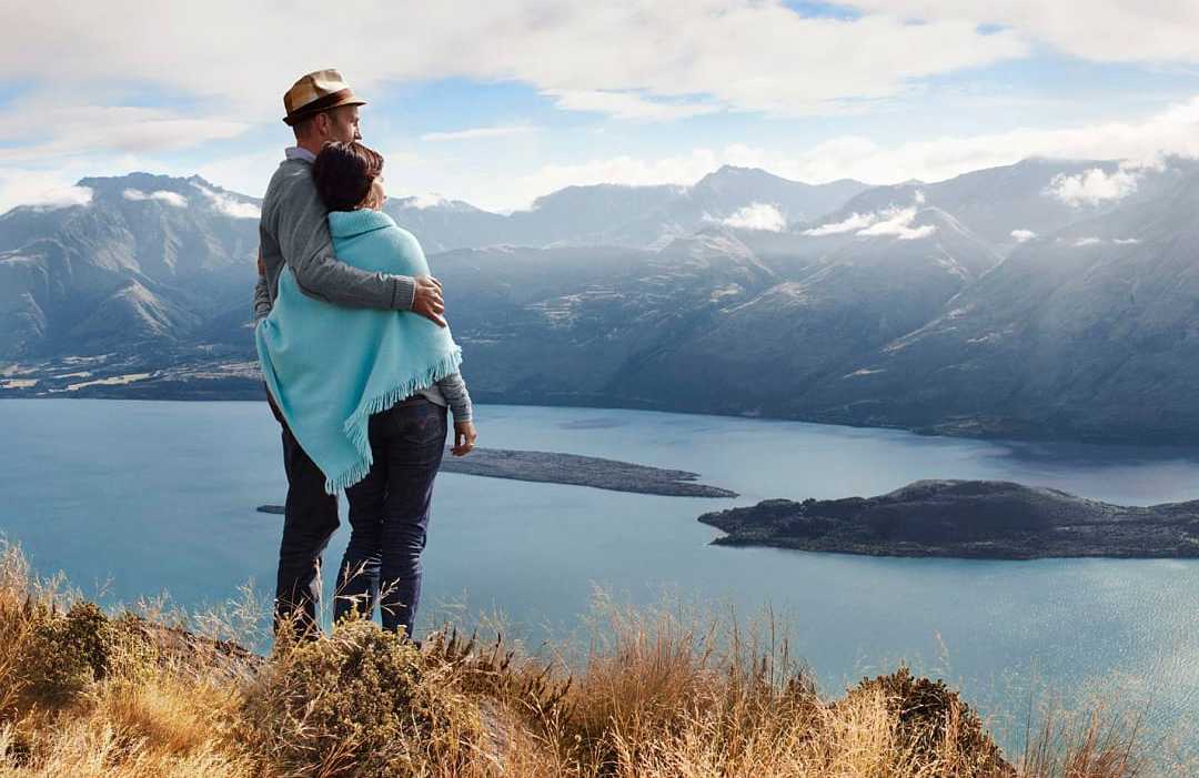 Couple enjoying the view in Queenstown, New Zealand 