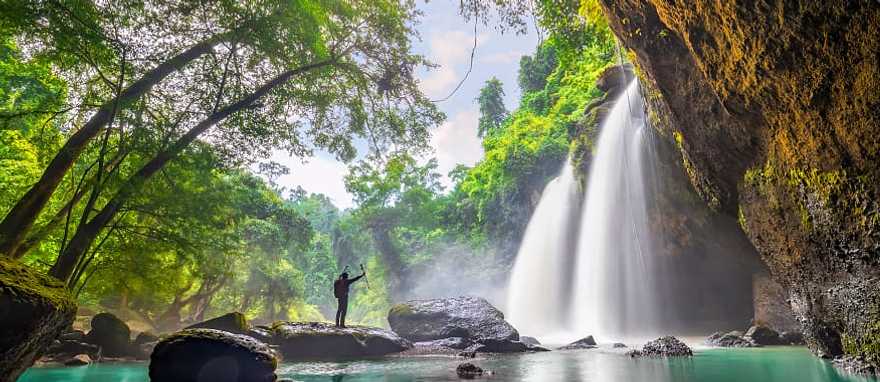 Khao Yai National Park, Thailand Hiker at Haew Suwat waterfall in Khao Yai National Park, Thailand