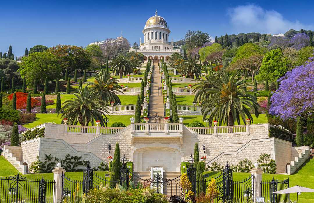 Bahai gardens and the Shrine of the Bábin on the slopes of Mount Carmel in Haifa, Israel