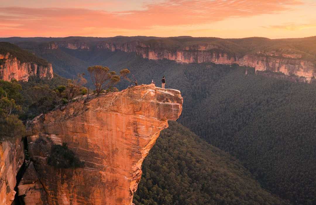 Hanging Rock in the Blue Mountains National Park, New South Wales Hiker at Hanging Rock in Blue Mountains National Park, New South Wales, Australia