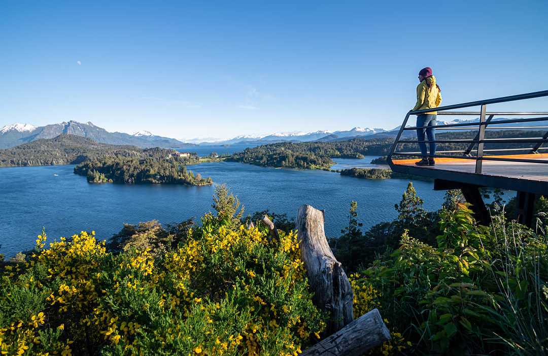 San Carlos de Bariloche, Argentina Woman standing at overlook in San Carlos de Bariloche, Argentina