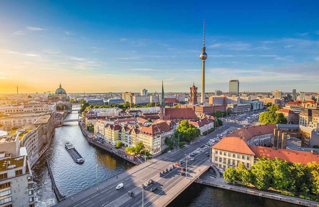 Berlin, Germany Berlin skyline with famous TV tower and Spree river