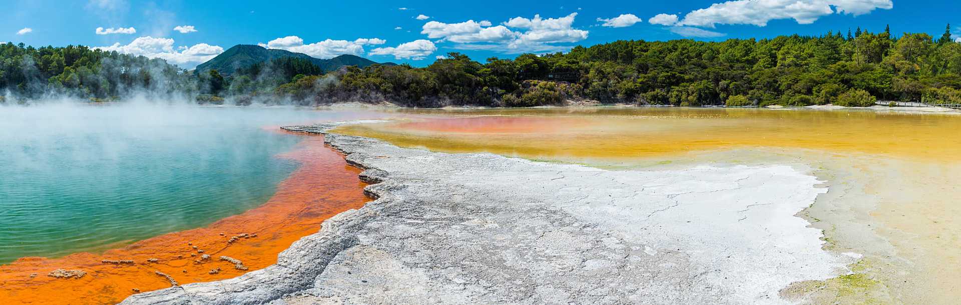 Water boiling in Champagne Pool in Wai-O-Tapu, New Zealand.