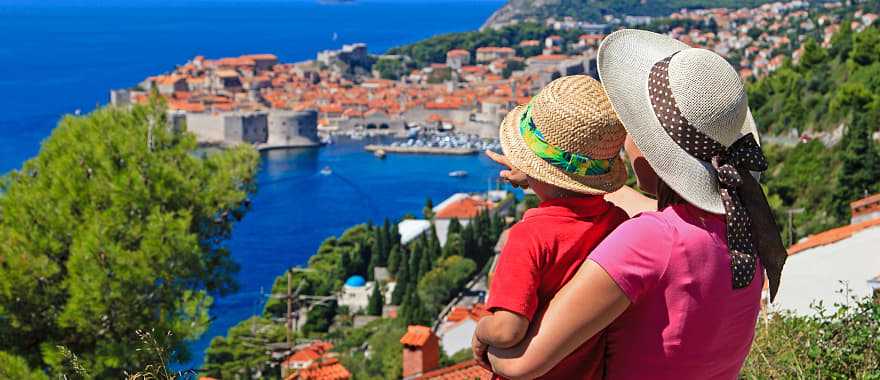 Mother and son on vacation in Dubrovnik, Croatia